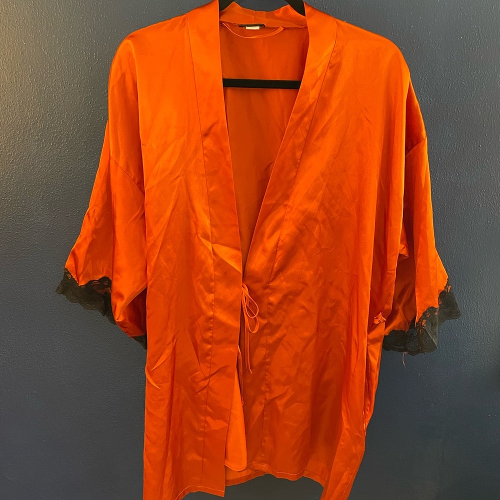 Fredericks of Hollywood Orange Robe w/ Lace